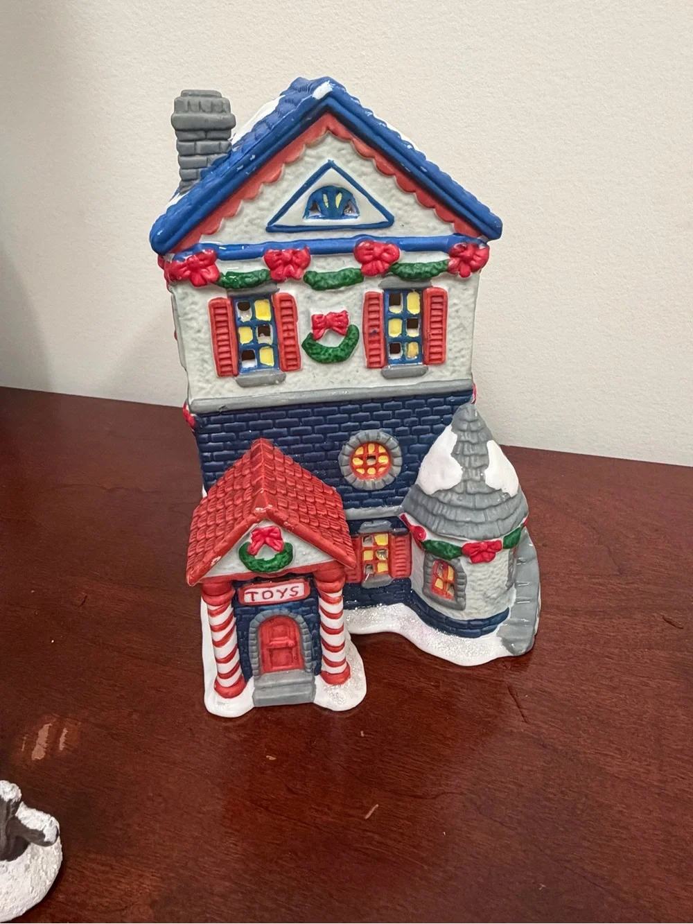 Holiday Village Train and Decorative Houses - Red, Green, Blue